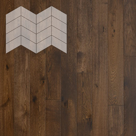 фото товара Паркет Елка Французская Lab Arte Chevron Дуб Рустик Коньяк лак 400/328х125х14/3/60°